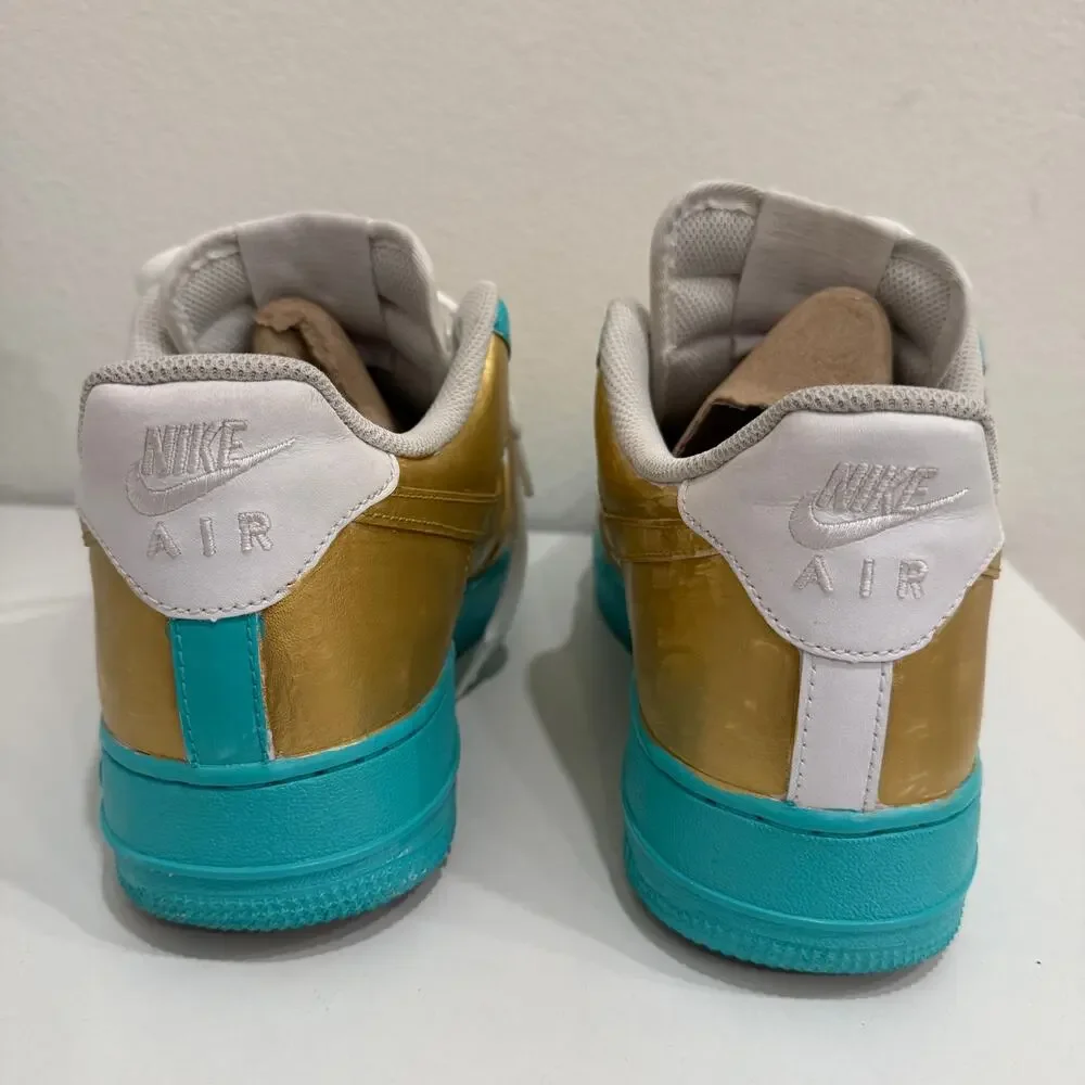 Nike Air Force 1 Low Custom Gold Teal Painted Leather Men’s 10.5